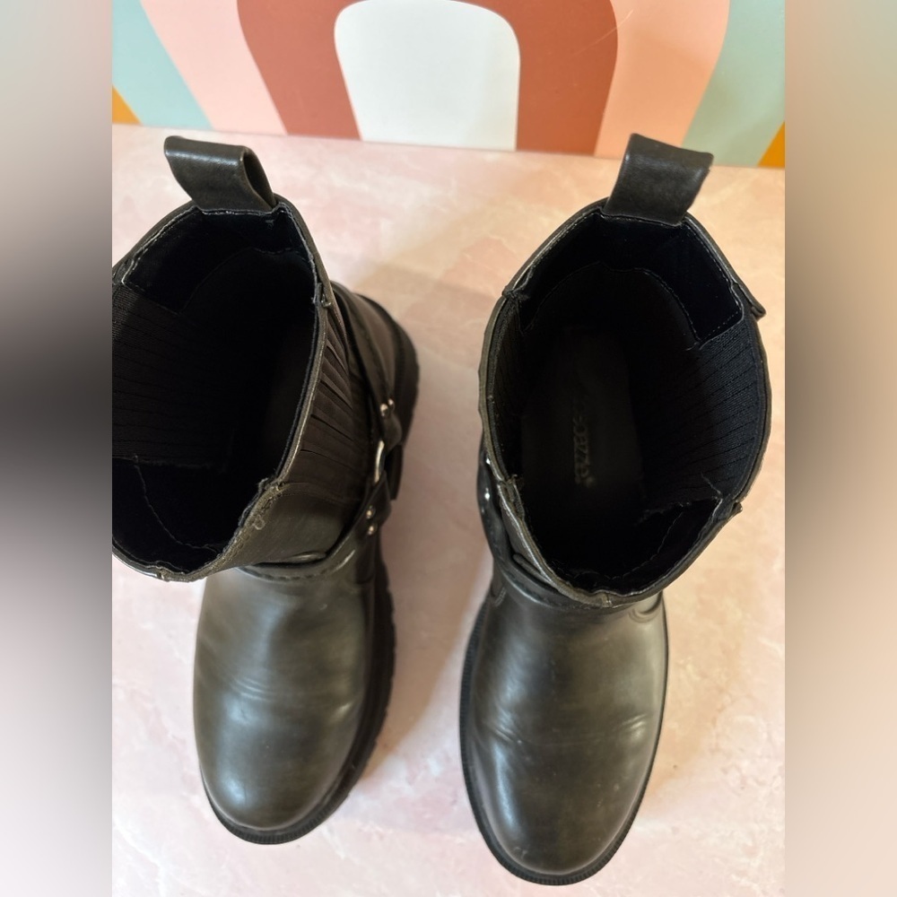 Shoe Dazzle Black Moto Combat Boots | 8 - Picture 3 of 6